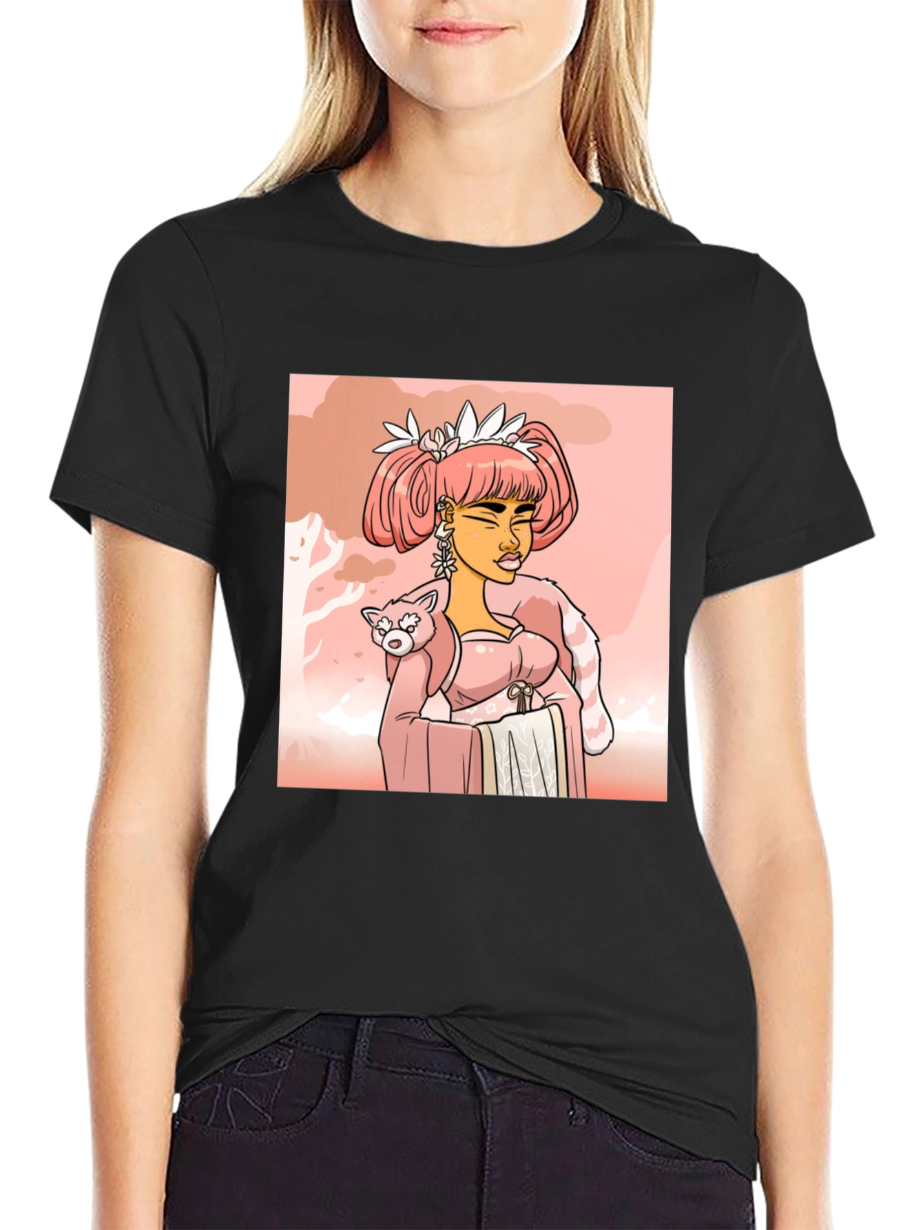 Anime Girl with Red Panda T-Shirt