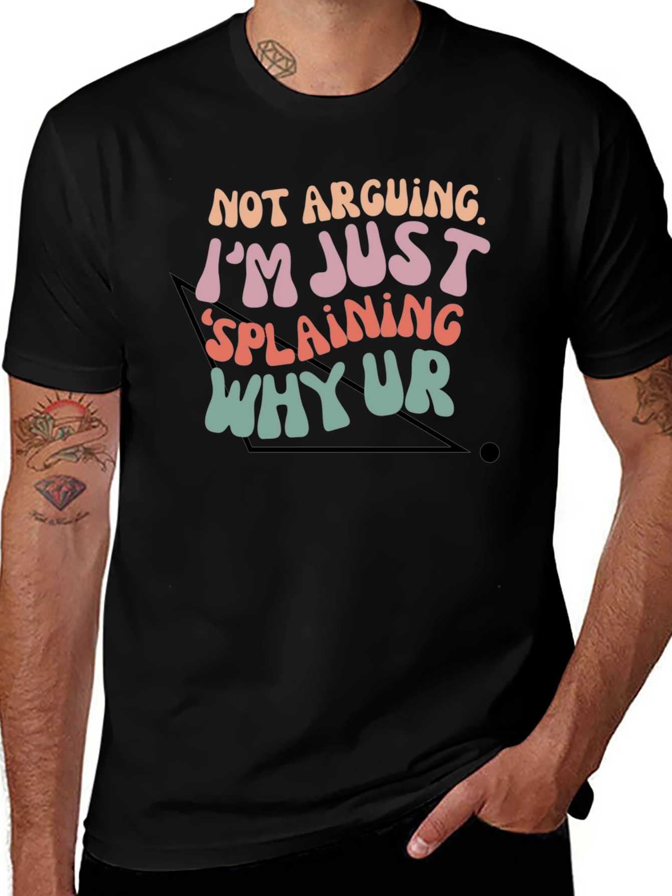 Funny Explaining Graphic Tee - Black Cotton T-Shirt