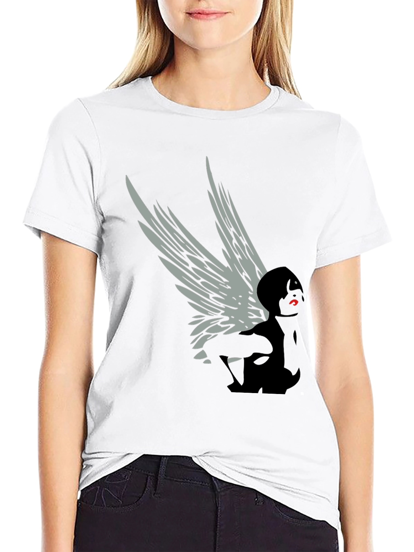 Winged Figure Graphic Tee - Stylish Black T-Shirt