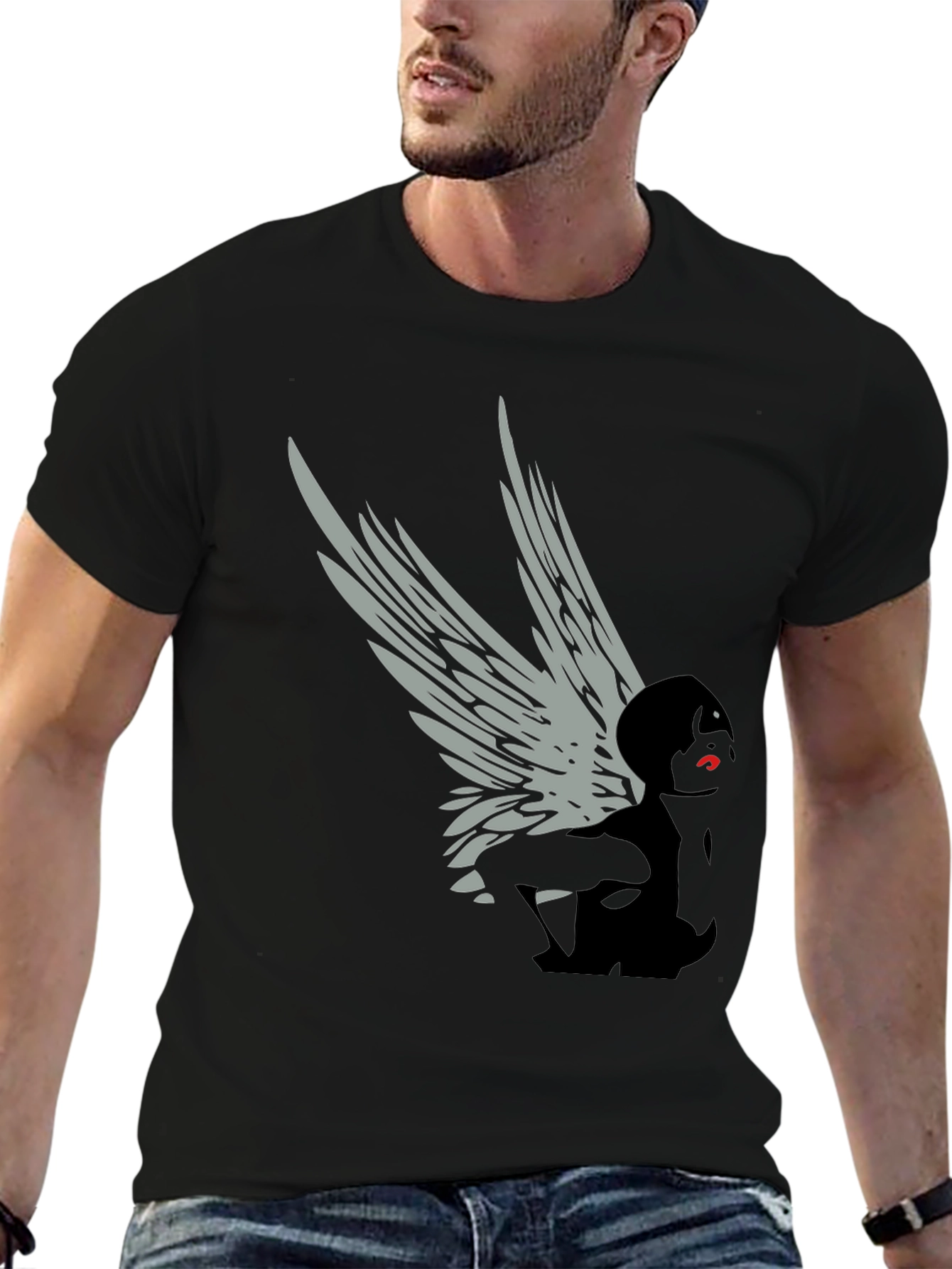 Winged Figure Graphic Tee - Stylish Black T-Shirt