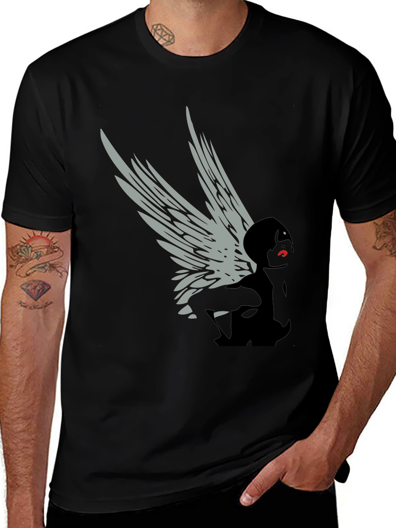 Winged Figure Graphic Tee - Stylish Black T-Shirt