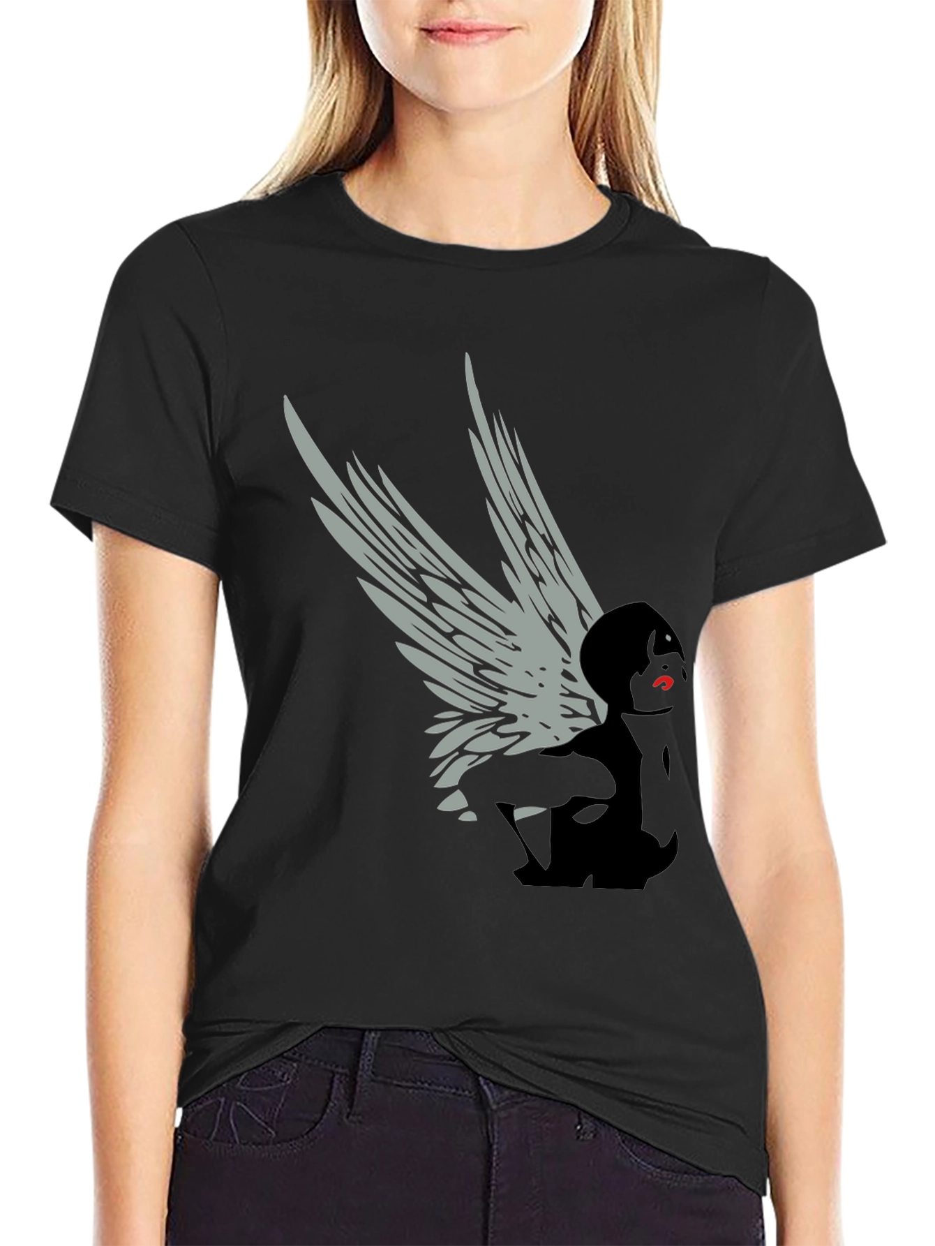 Winged Figure Graphic Tee - Stylish Black T-Shirt