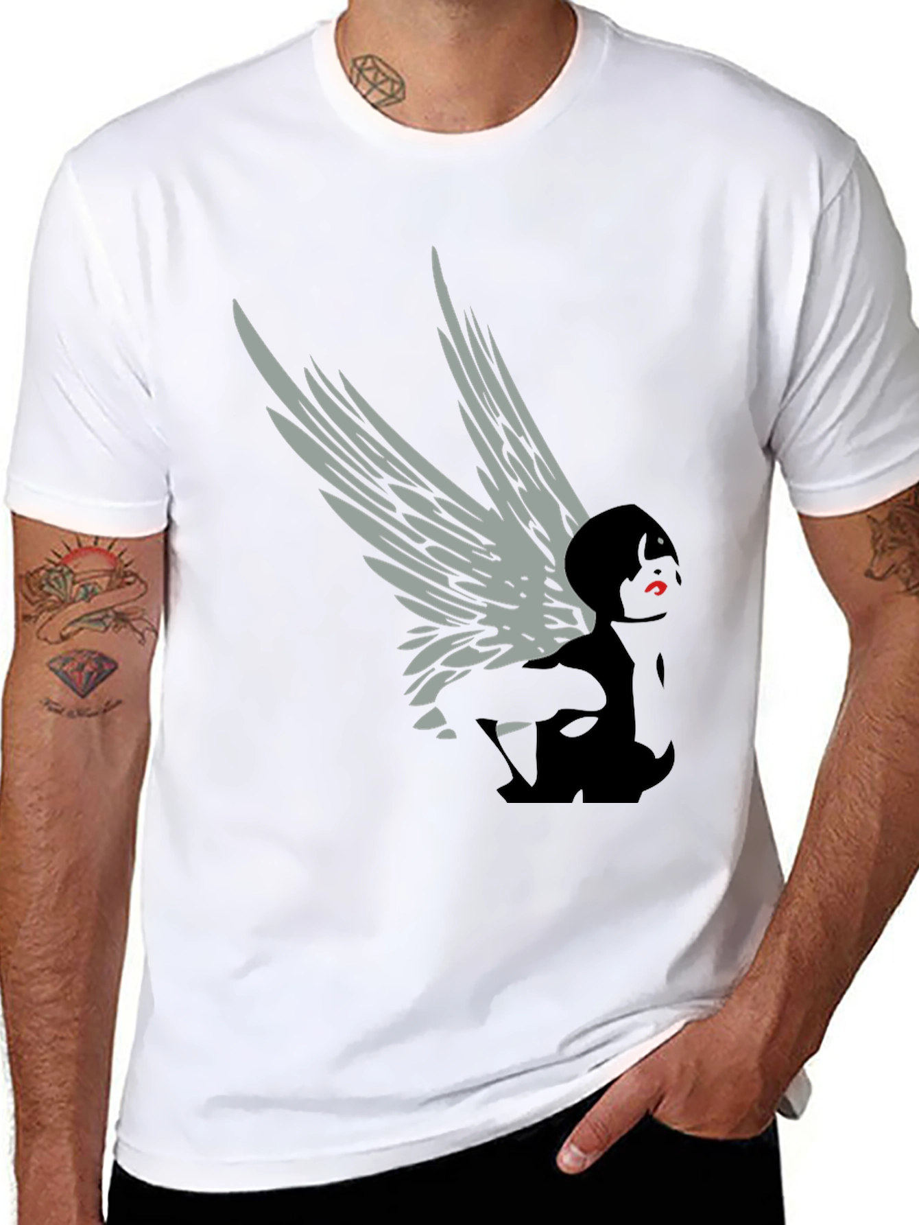 Winged Figure Graphic Tee - Stylish Black T-Shirt