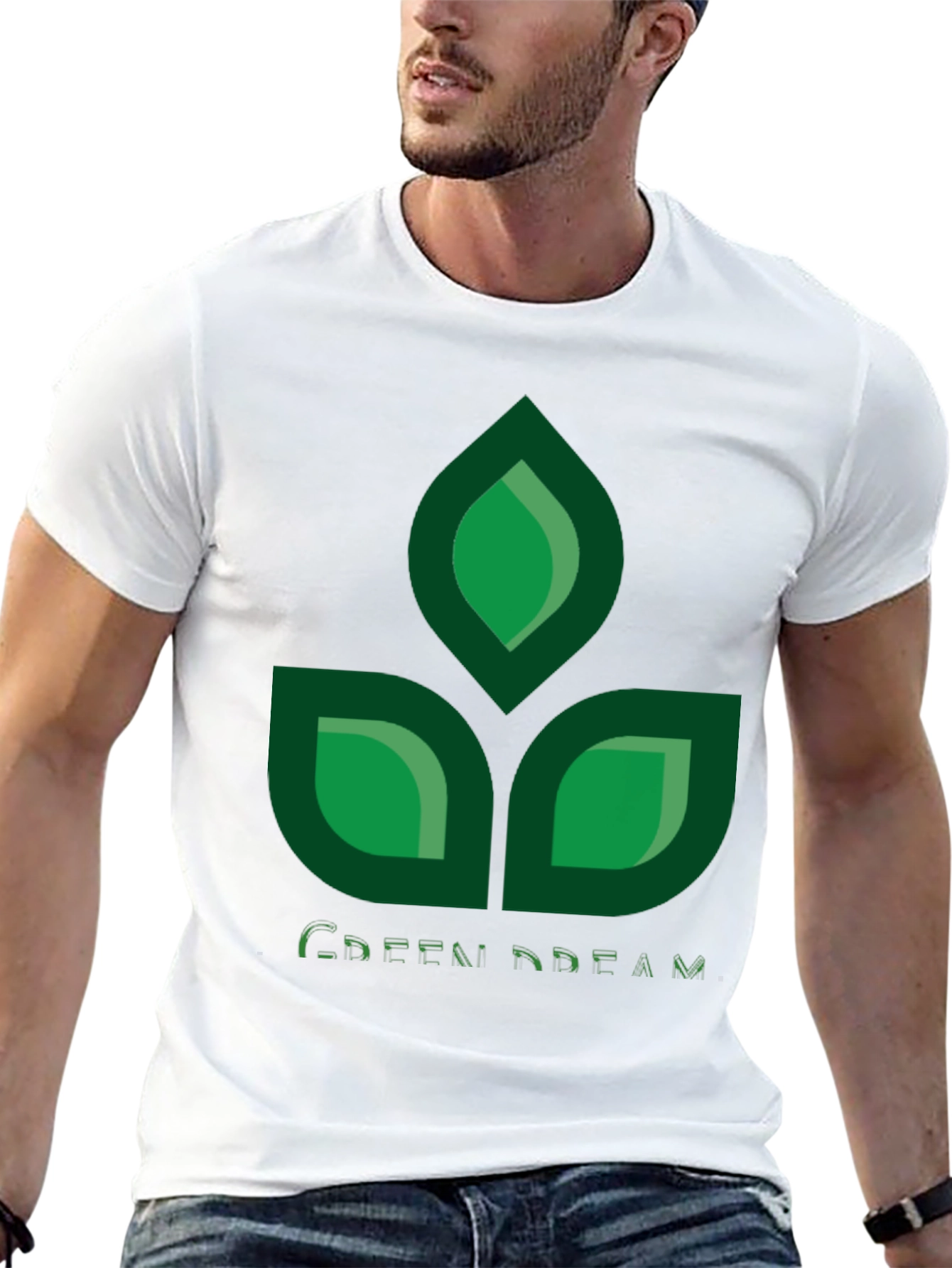 Green Dream Leaf Design Black T-Shirt
