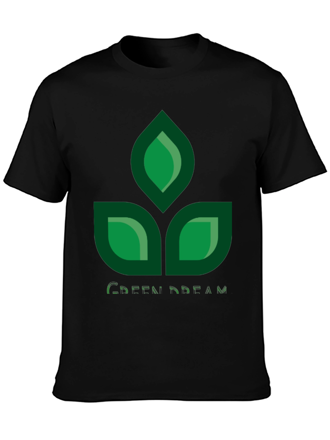 Green Dream Leaf Design Black T-Shirt