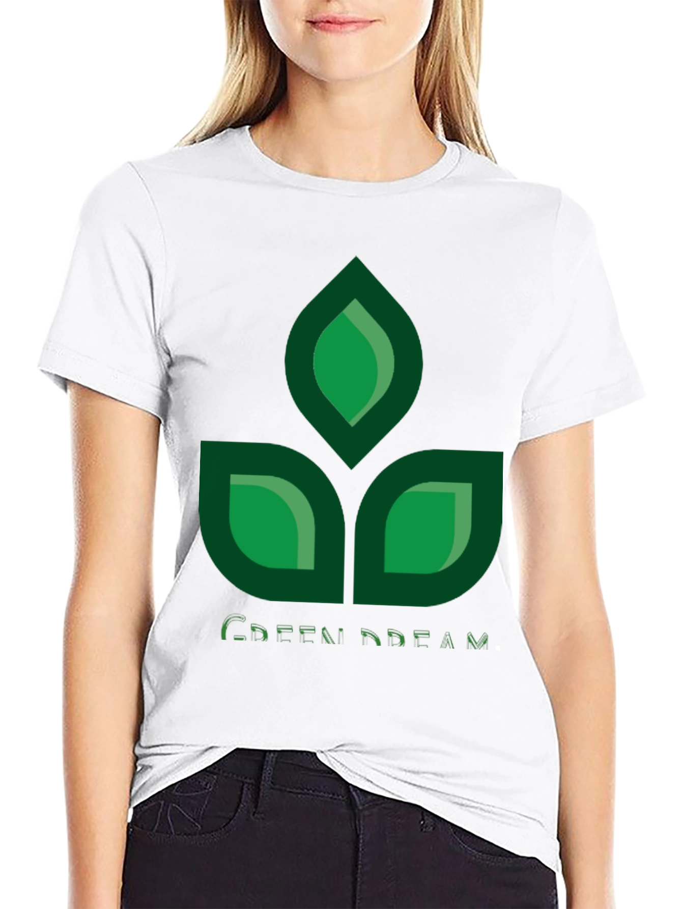 Green Dream Leaf Design Black T-Shirt