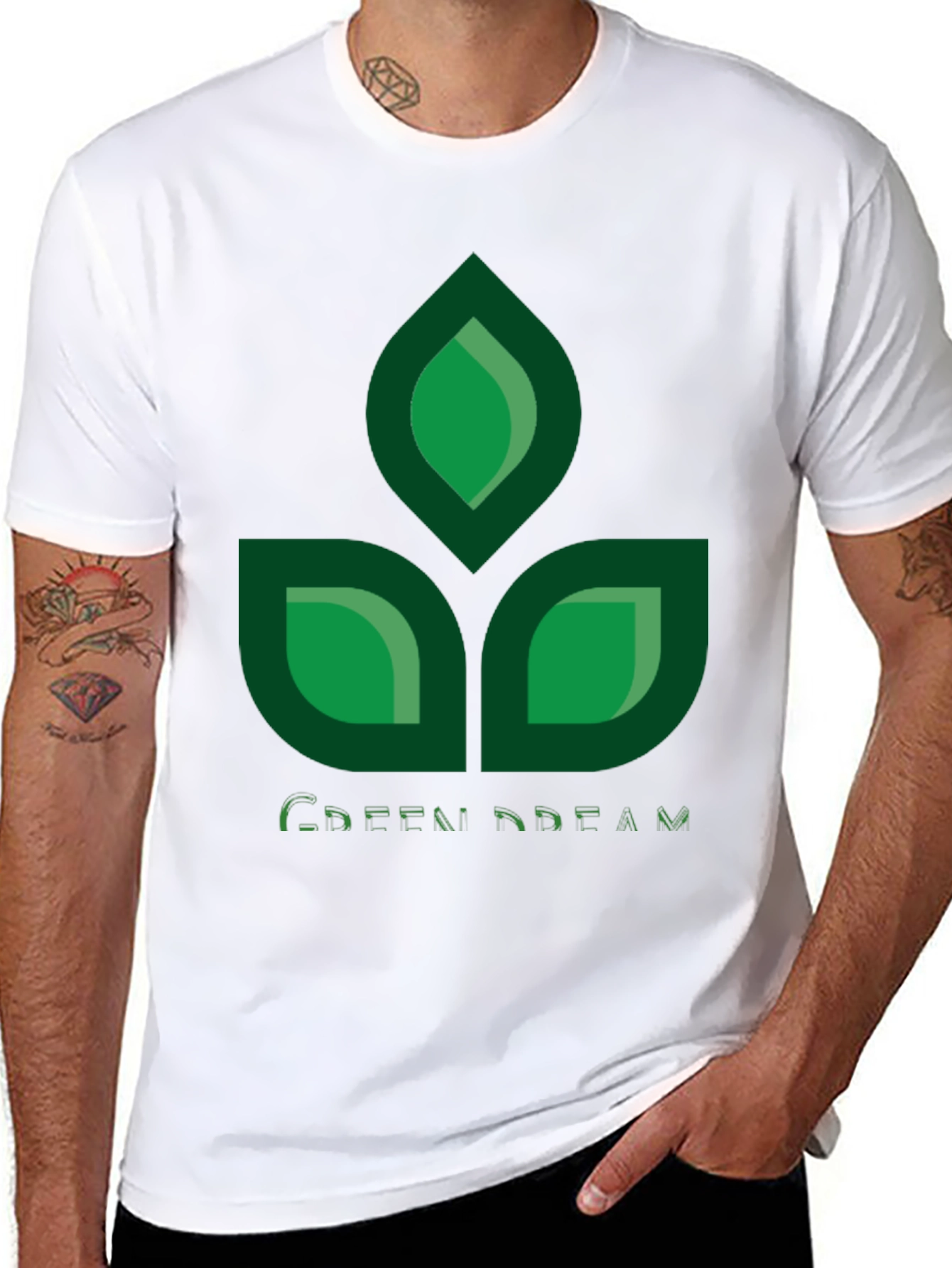 Green Dream Leaf Design Black T-Shirt