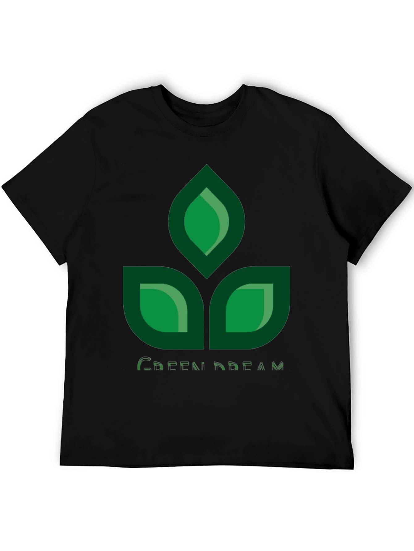 Green Dream Leaf Design Black T-Shirt