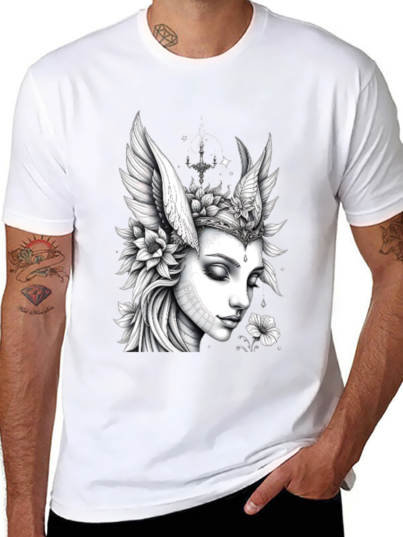 Artistic Angel Woman Graphic Black T-Shirt