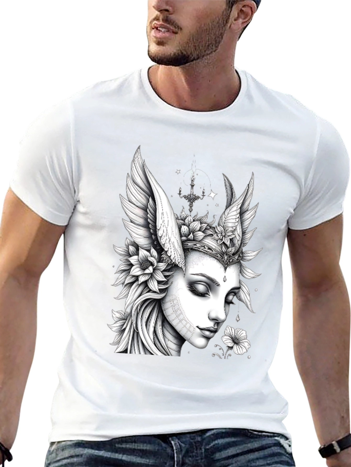 Artistic Angel Woman Graphic Black T-Shirt