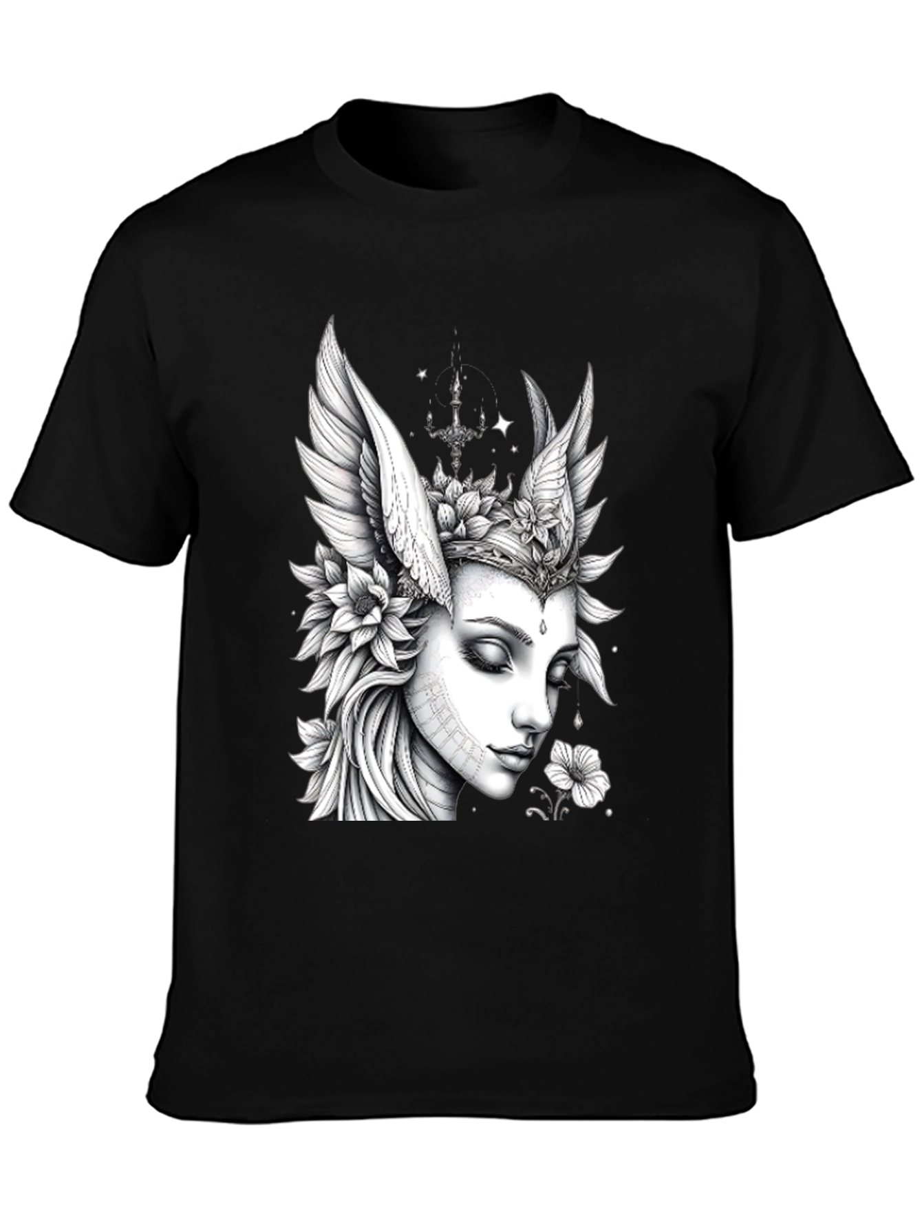 Artistic Angel Woman Graphic Black T-Shirt