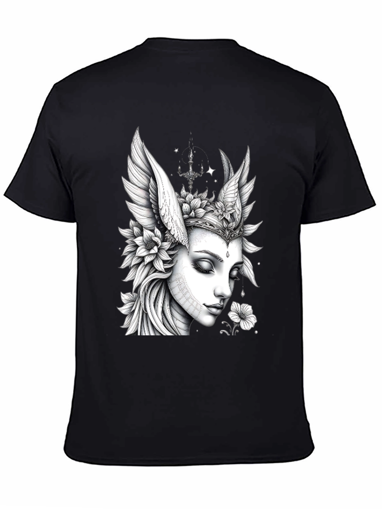 Artistic Angel Woman Graphic Black T-Shirt
