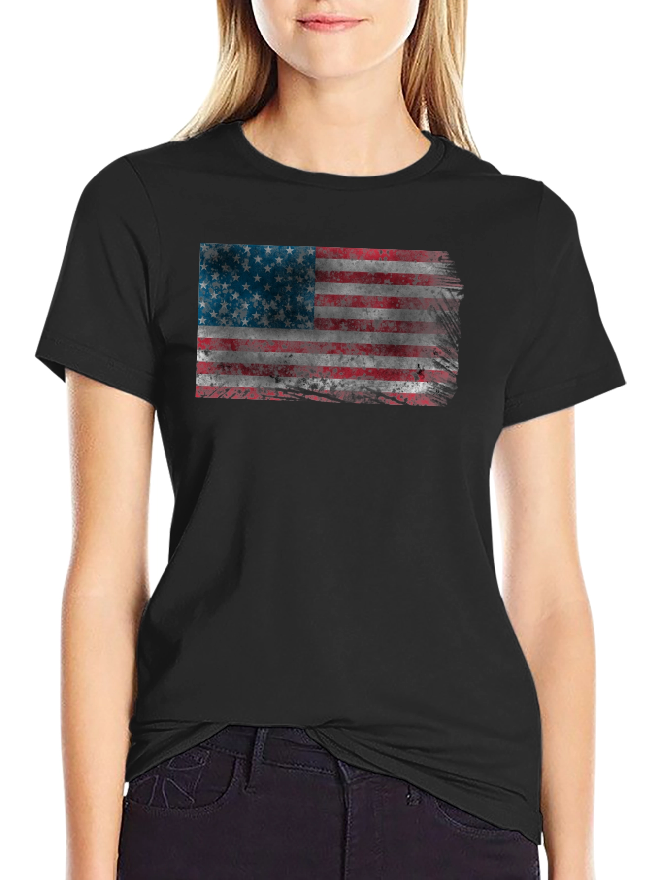 American Flag Distressed Graphic Tee - Patriotic Style