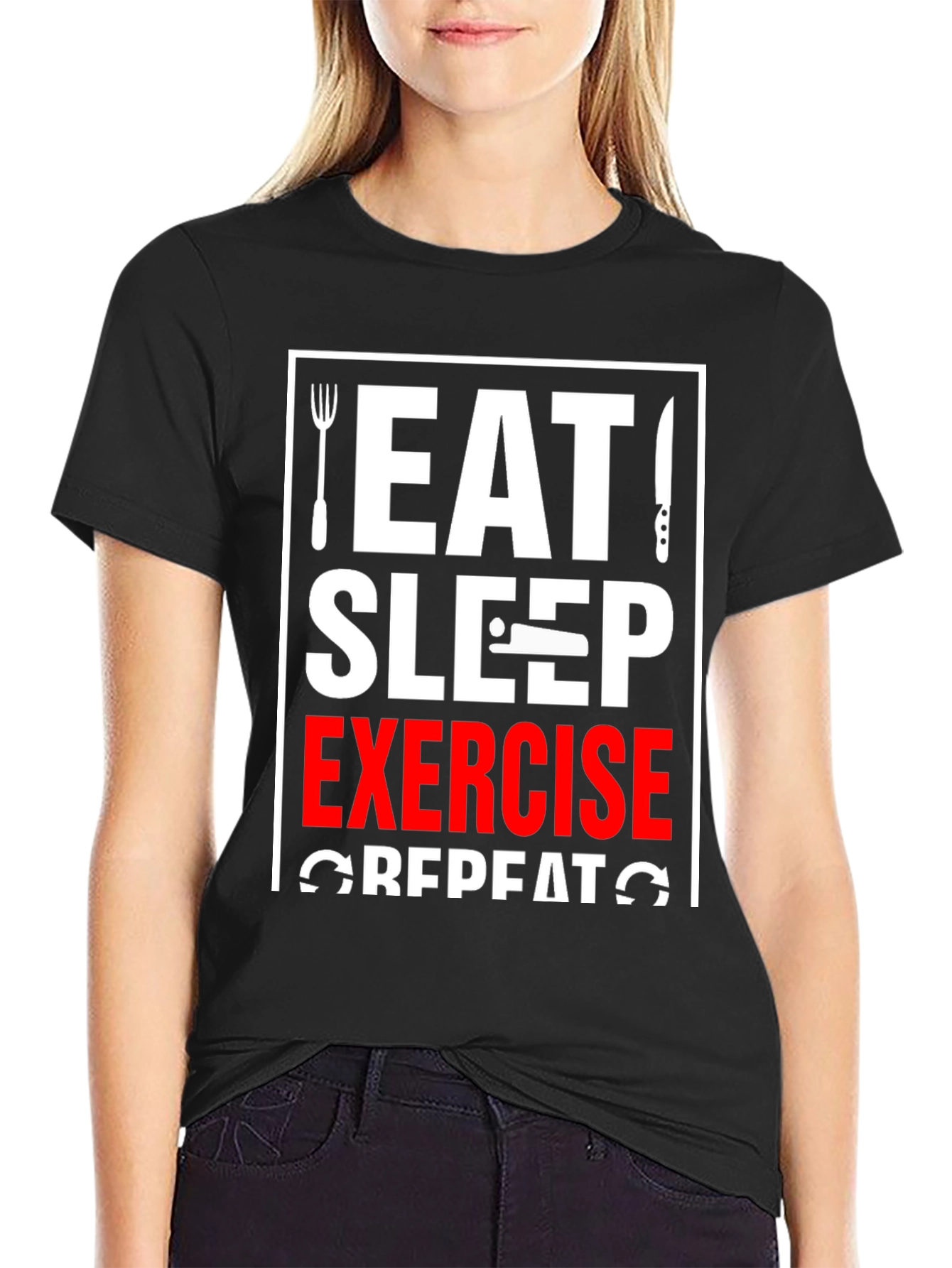 Eat Sleep Exercise Repeat T-Shirt - Black Graphic Tee