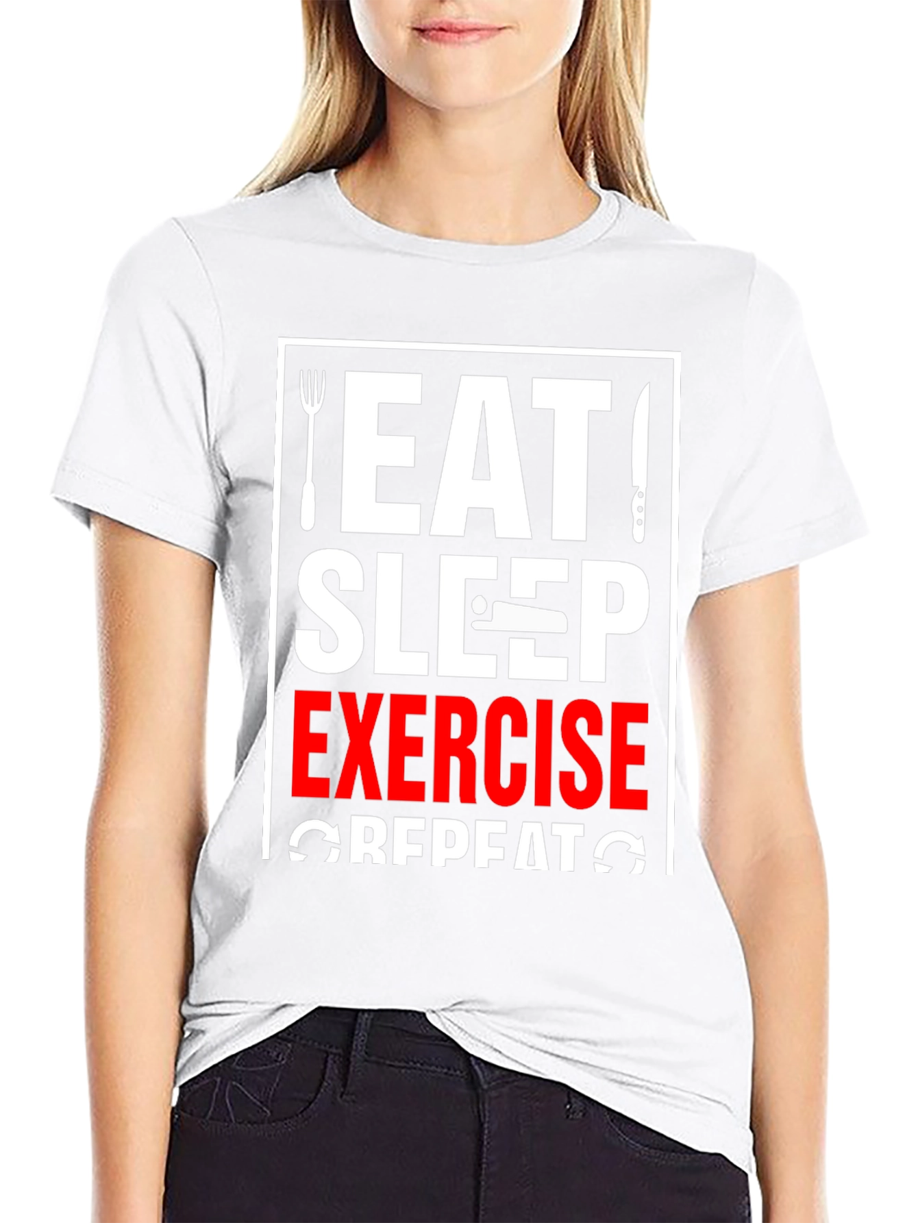 Eat Sleep Exercise Repeat T-Shirt - Black Graphic Tee