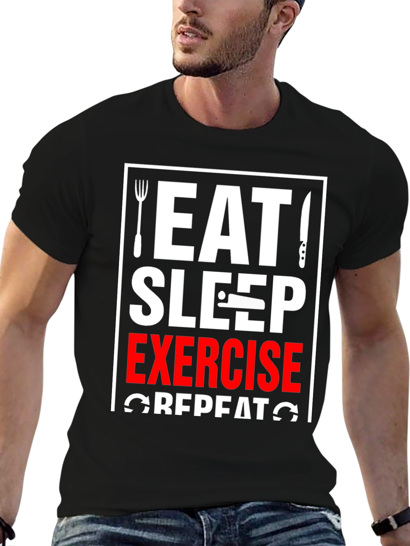 Eat Sleep Exercise Repeat T-Shirt - Black Graphic Tee