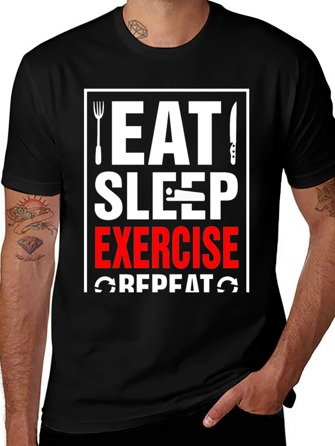 Eat Sleep Exercise Repeat T-Shirt - Black Graphic Tee