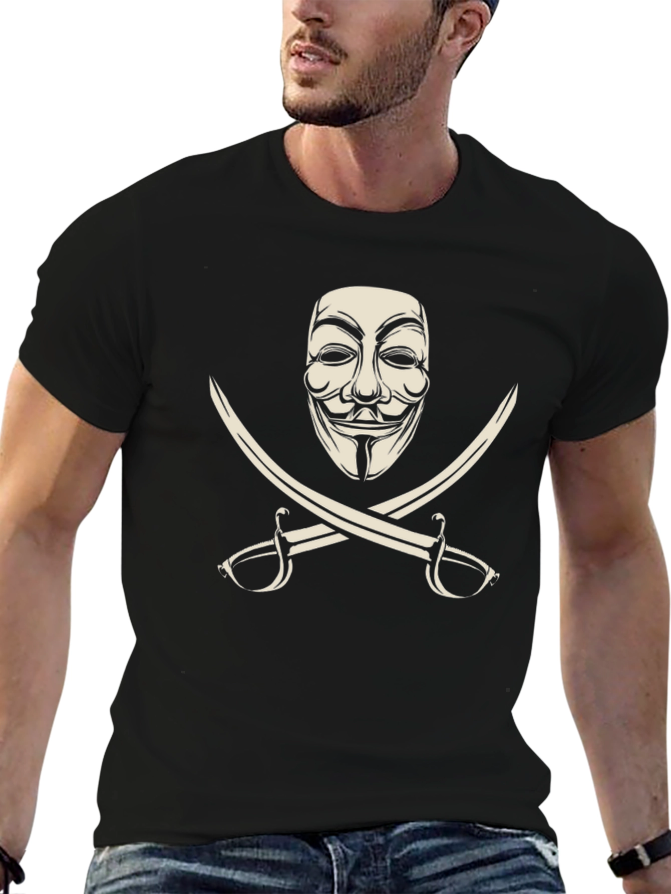 Anonymous Mask & Swords Graphic Tee - Black