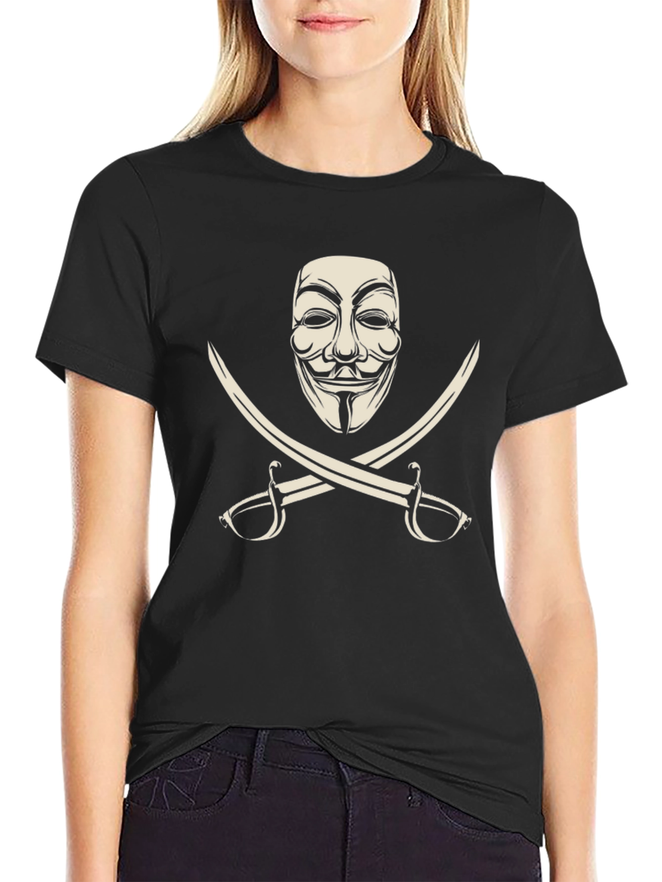 Anonymous Mask & Swords Graphic Tee - Black