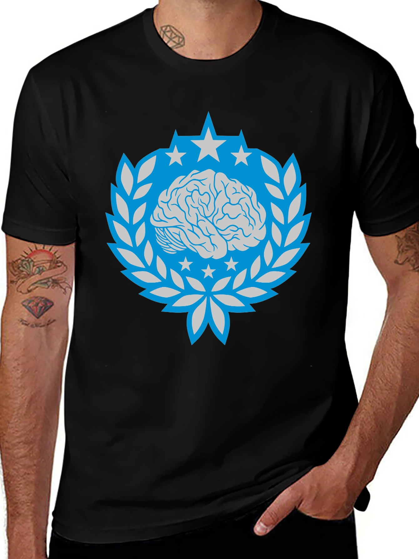 Brain Star Laurel Wreath Graphic Tee - Black