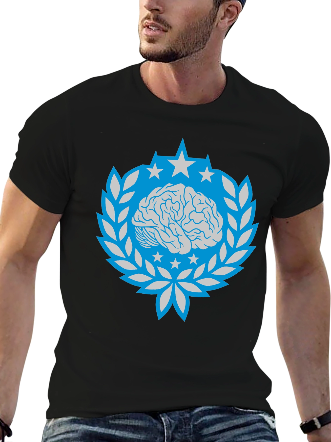 Brain Star Laurel Wreath Graphic Tee - Black