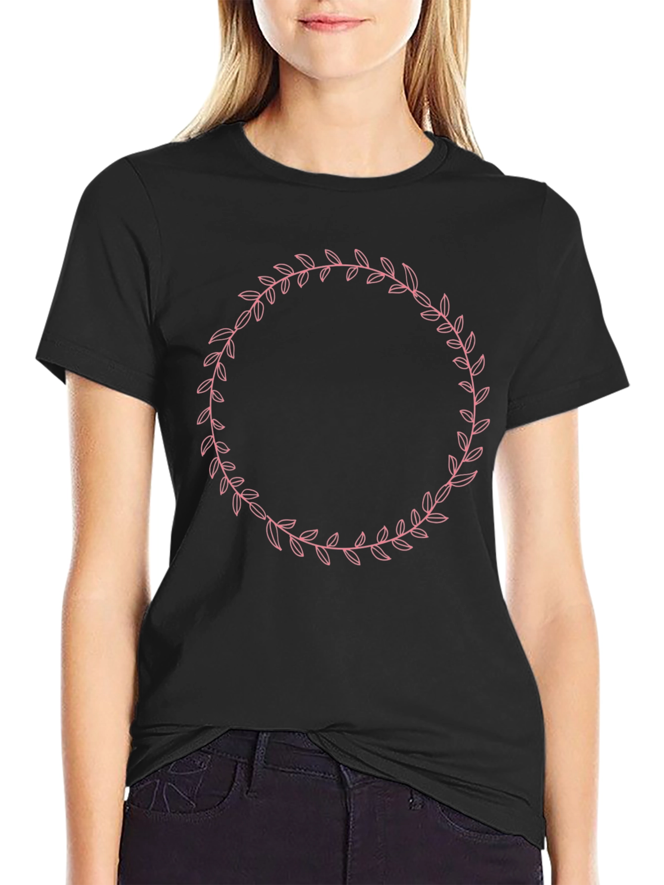 Elegant Leaf Wreath Graphic Tee - Unisex Black Shirt