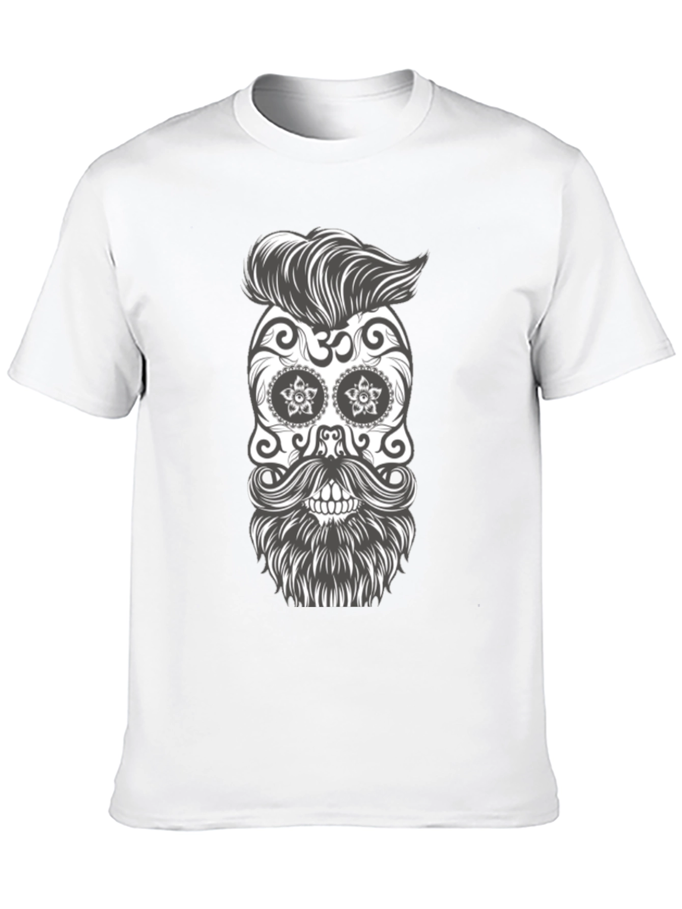 Sugar Skull Beard Graphic Tee - Black Cotton T-Shirt