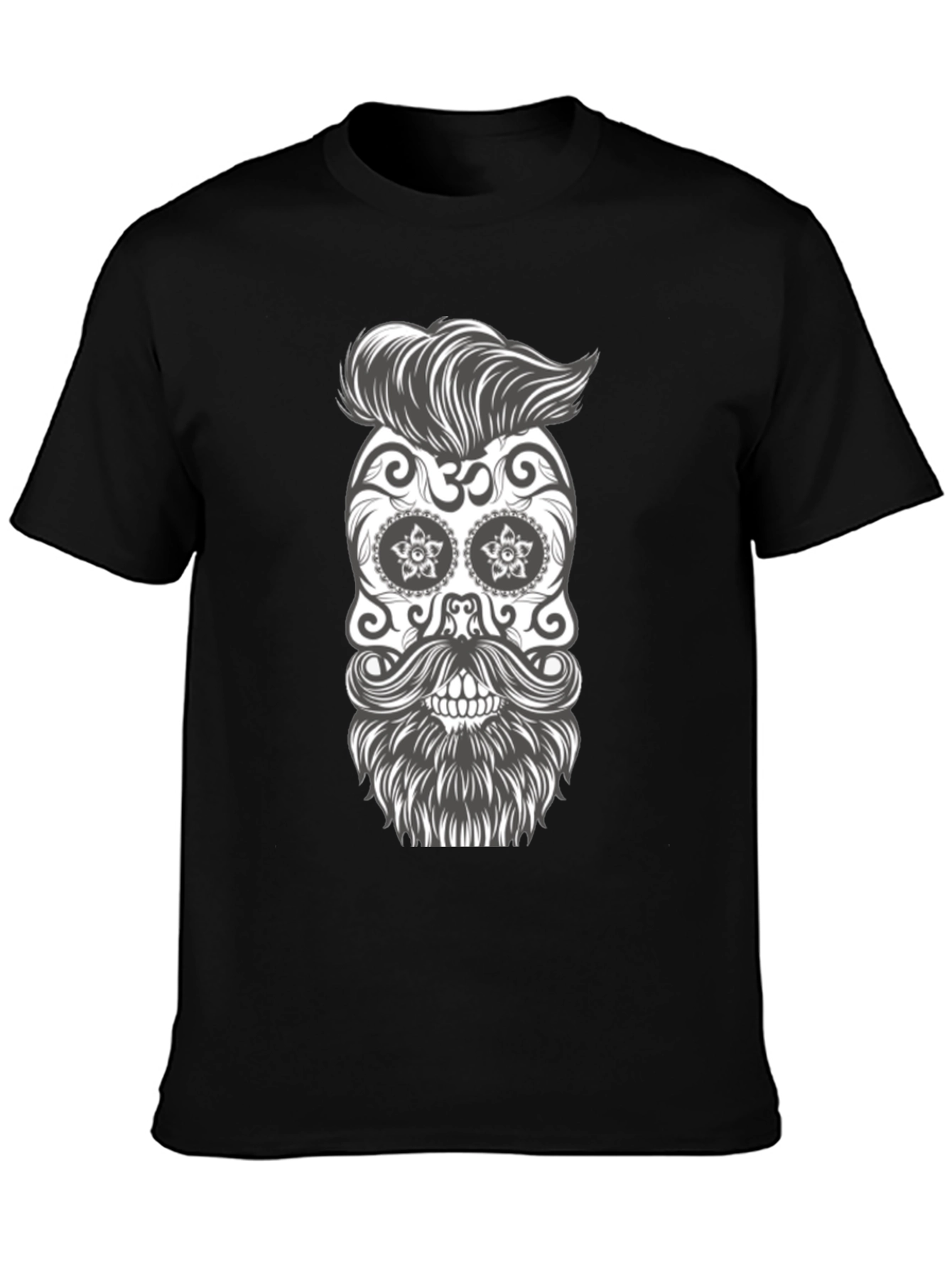 Sugar Skull Beard Graphic Tee - Black Cotton T-Shirt