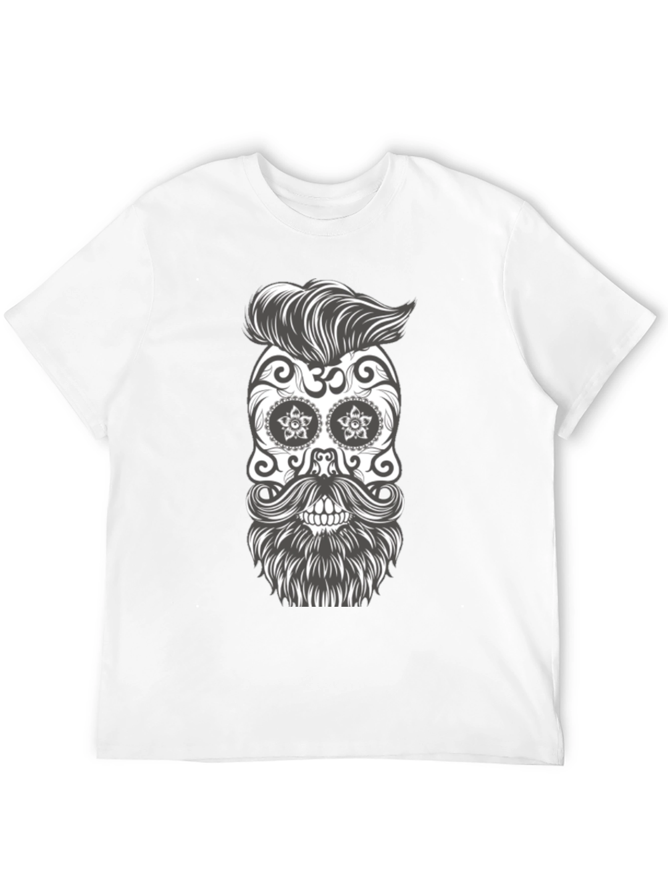 Sugar Skull Beard Graphic Tee - Black Cotton T-Shirt