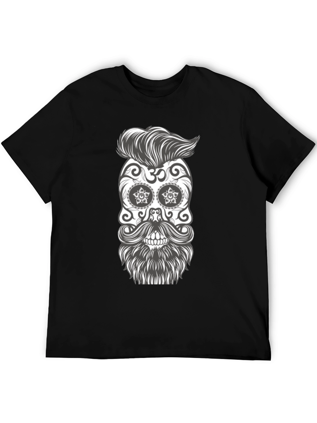 Sugar Skull Beard Graphic Tee - Black Cotton T-Shirt