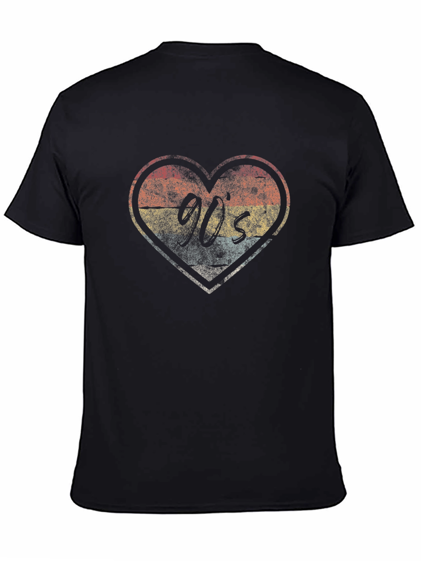 Retro 90s Heart Graphic Tee - Black Cotton Blend