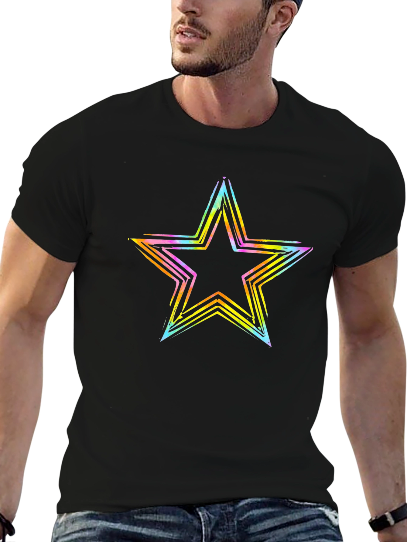 Neon Star Graphic T-Shirt - Casual Wear