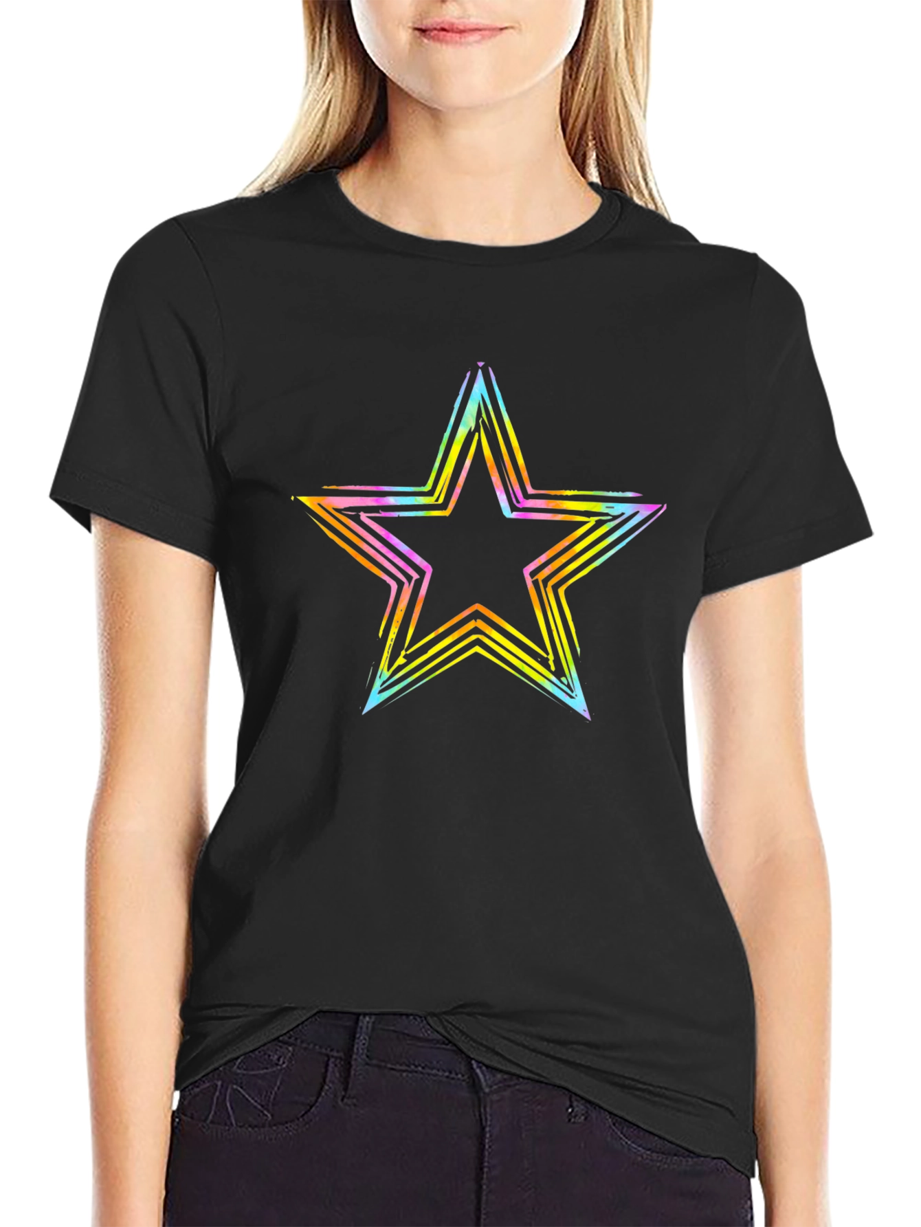 Neon Star Graphic T-Shirt - Casual Wear