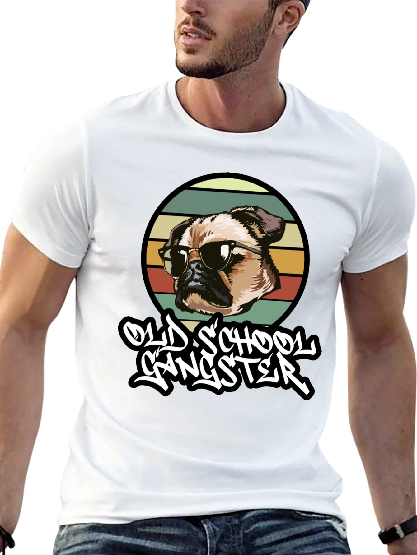 Old School Gangster Dog Graphic T-Shirt