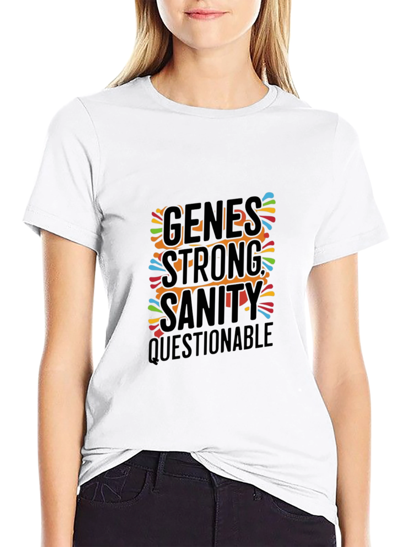Genes Strong Sanity Questionable Mens Black T-Shirt