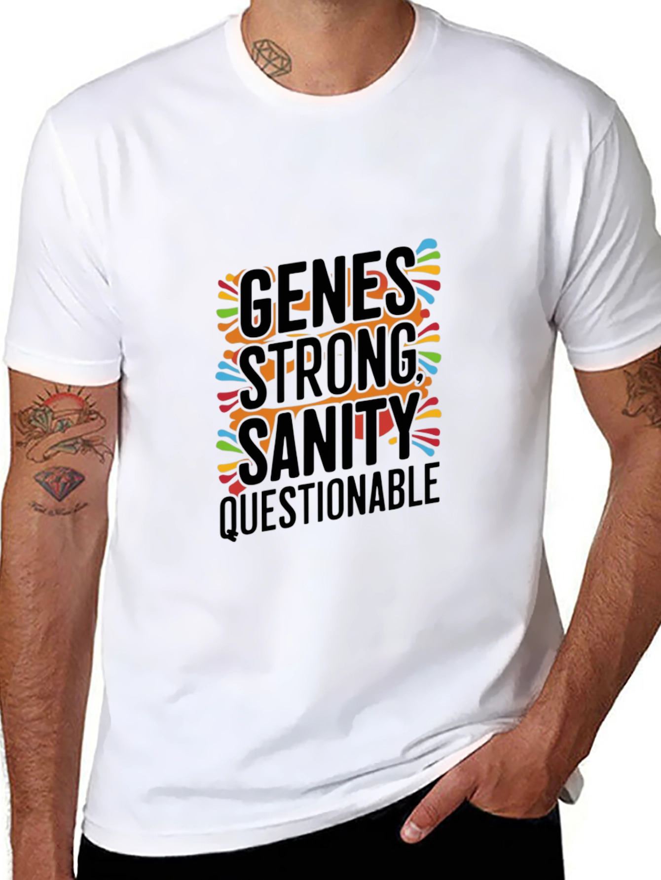 Genes Strong Sanity Questionable Mens Black T-Shirt