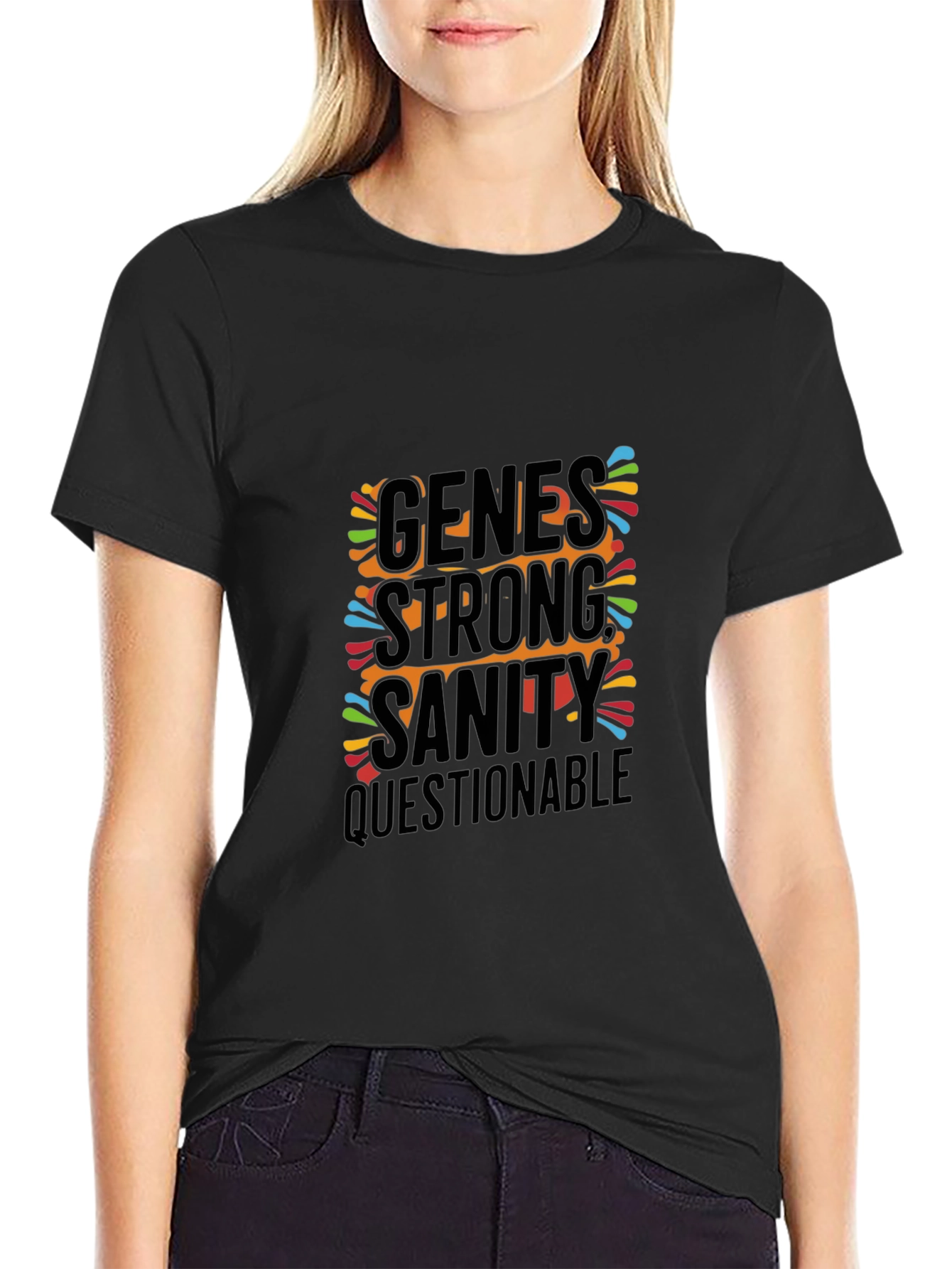 Genes Strong Sanity Questionable Mens Black T-Shirt