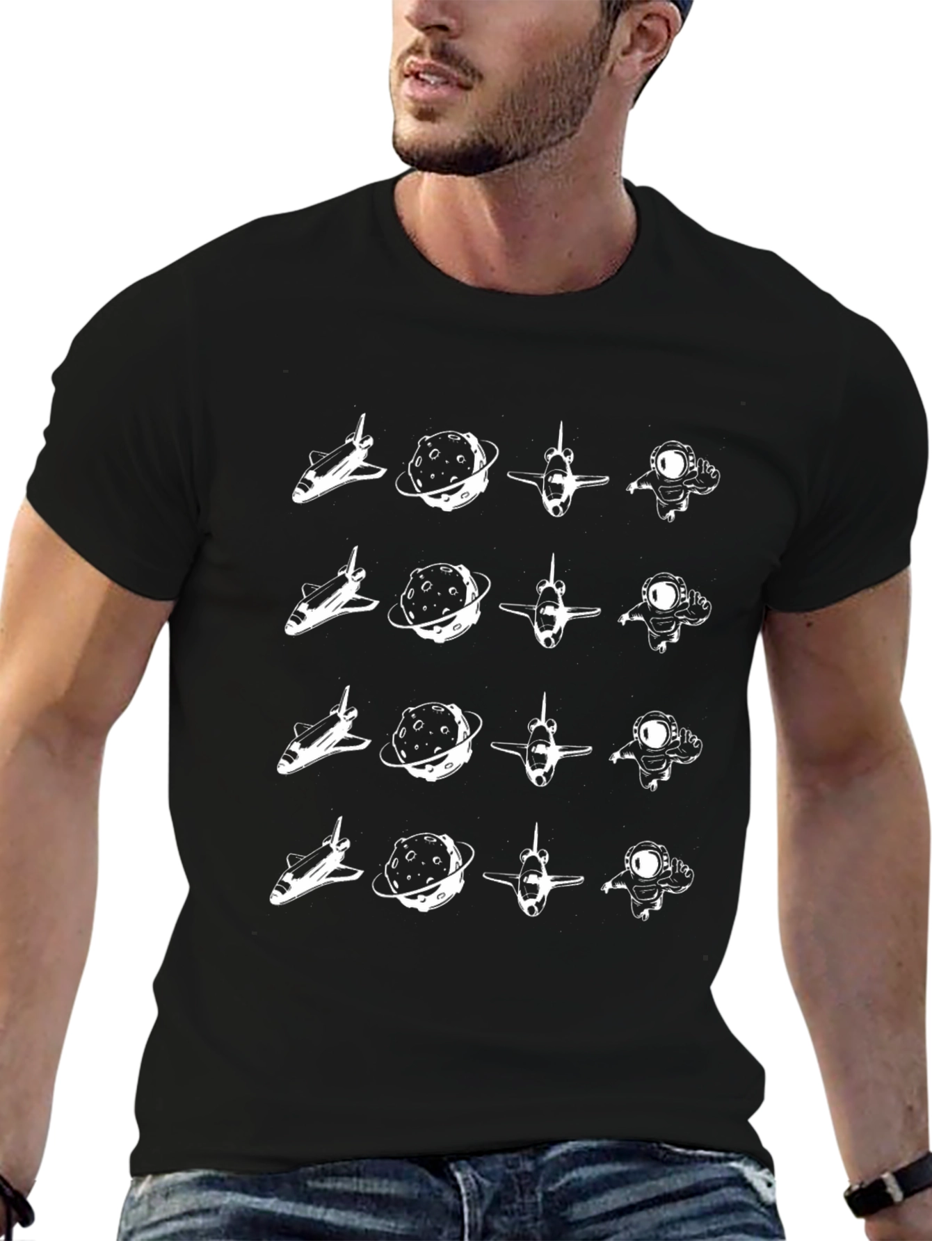 Space Exploration Graphic T-Shirt - Black