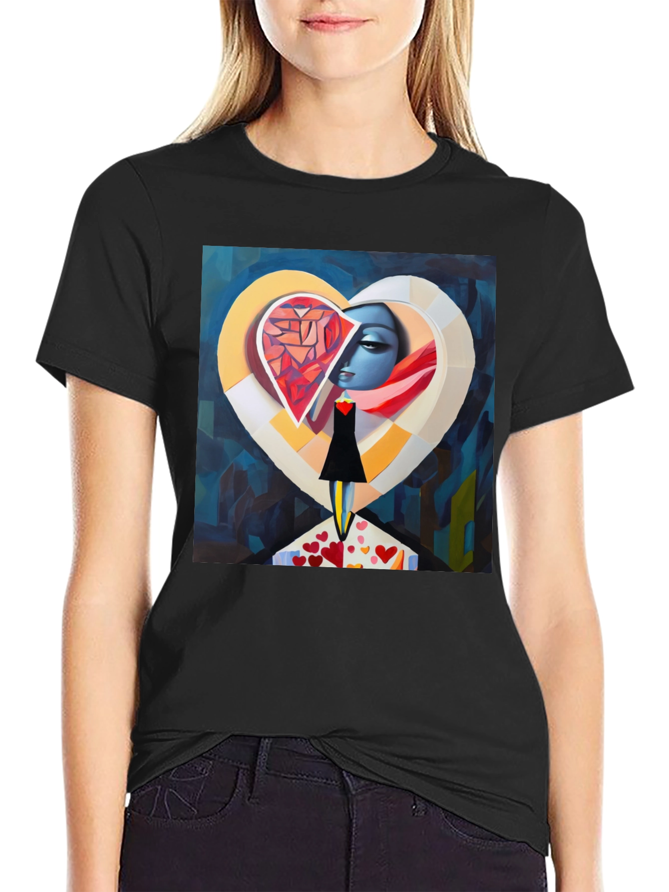 Abstract Heart Graphic Black T-Shirt