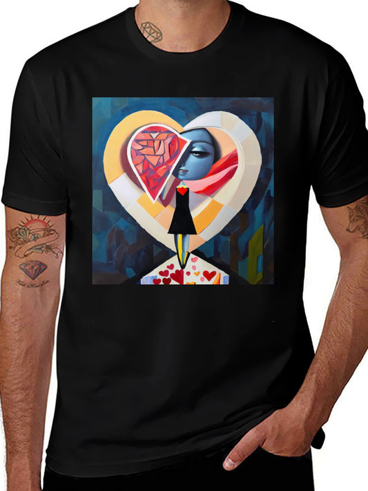 Abstract Heart Graphic Black T-Shirt