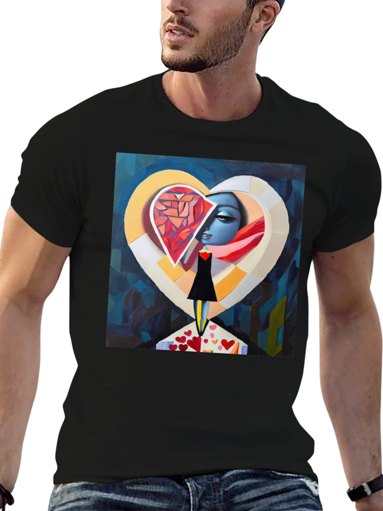 Abstract Heart Graphic Black T-Shirt