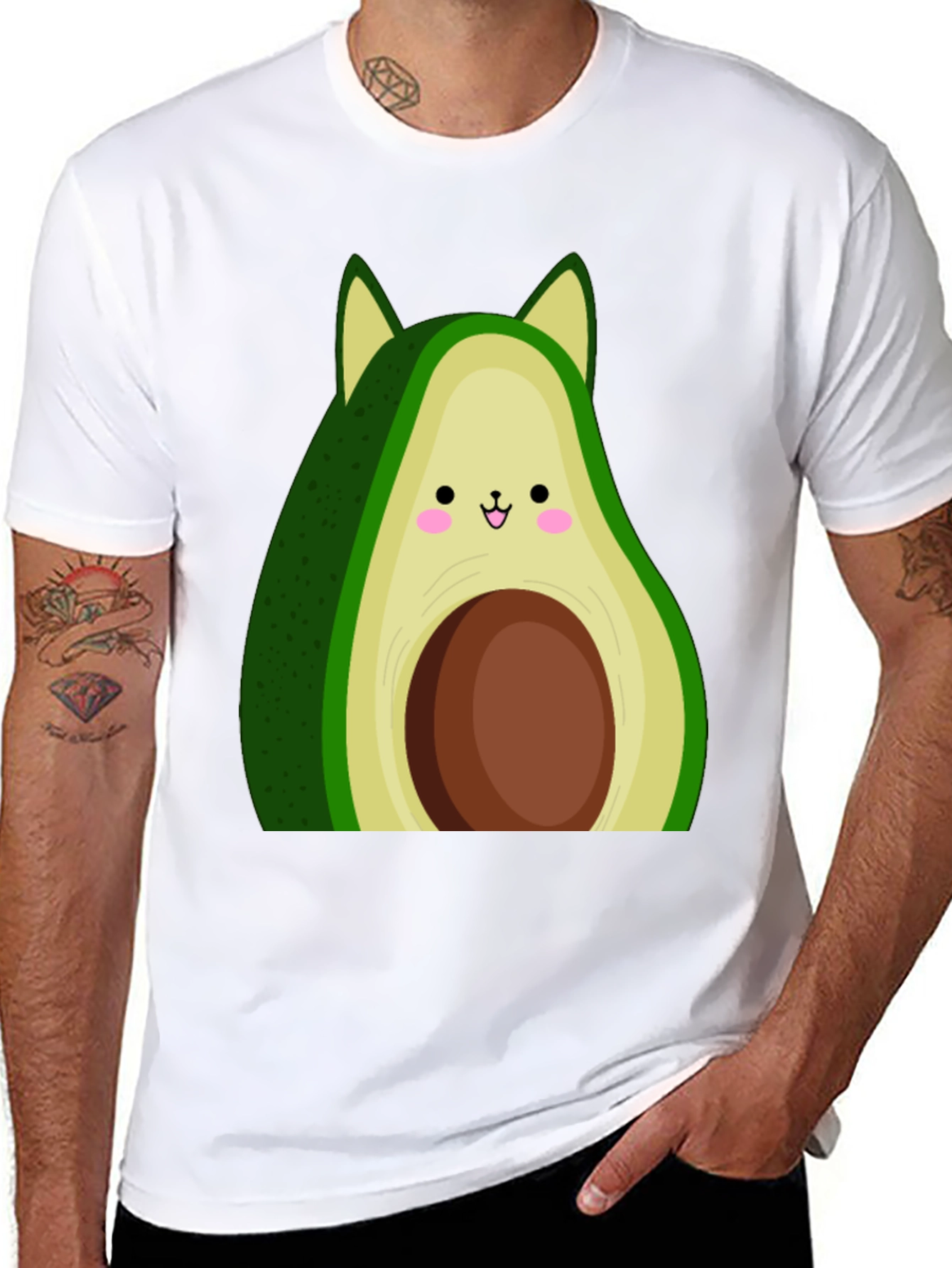 Avocado Cat Graphic Tee - Cute Kawaii Style