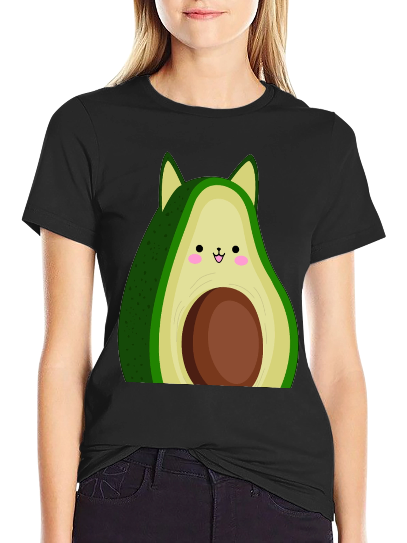 Avocado Cat Graphic Tee - Cute Kawaii Style