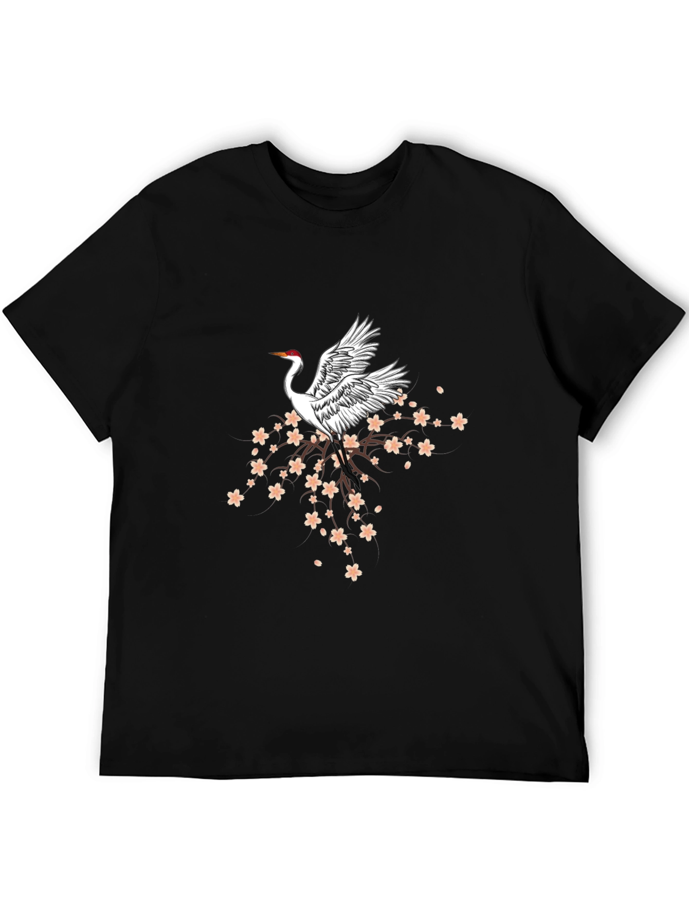 Crane & Cherry Blossom Graphic Tee - Black