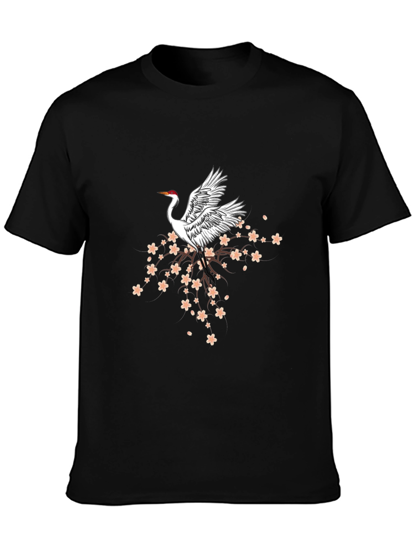 Crane & Cherry Blossom Graphic Tee - Black