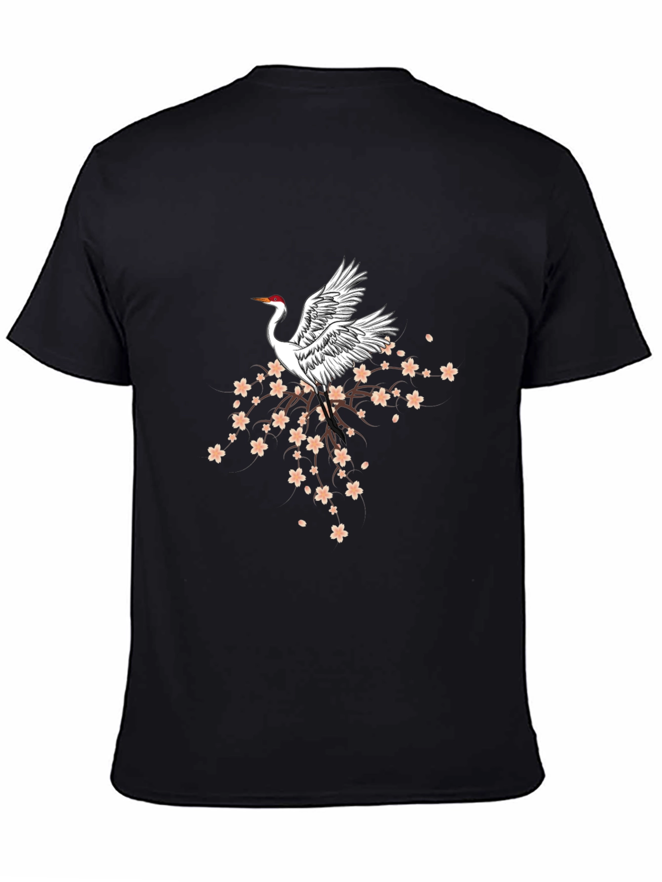 Crane & Cherry Blossom Graphic Tee - Black