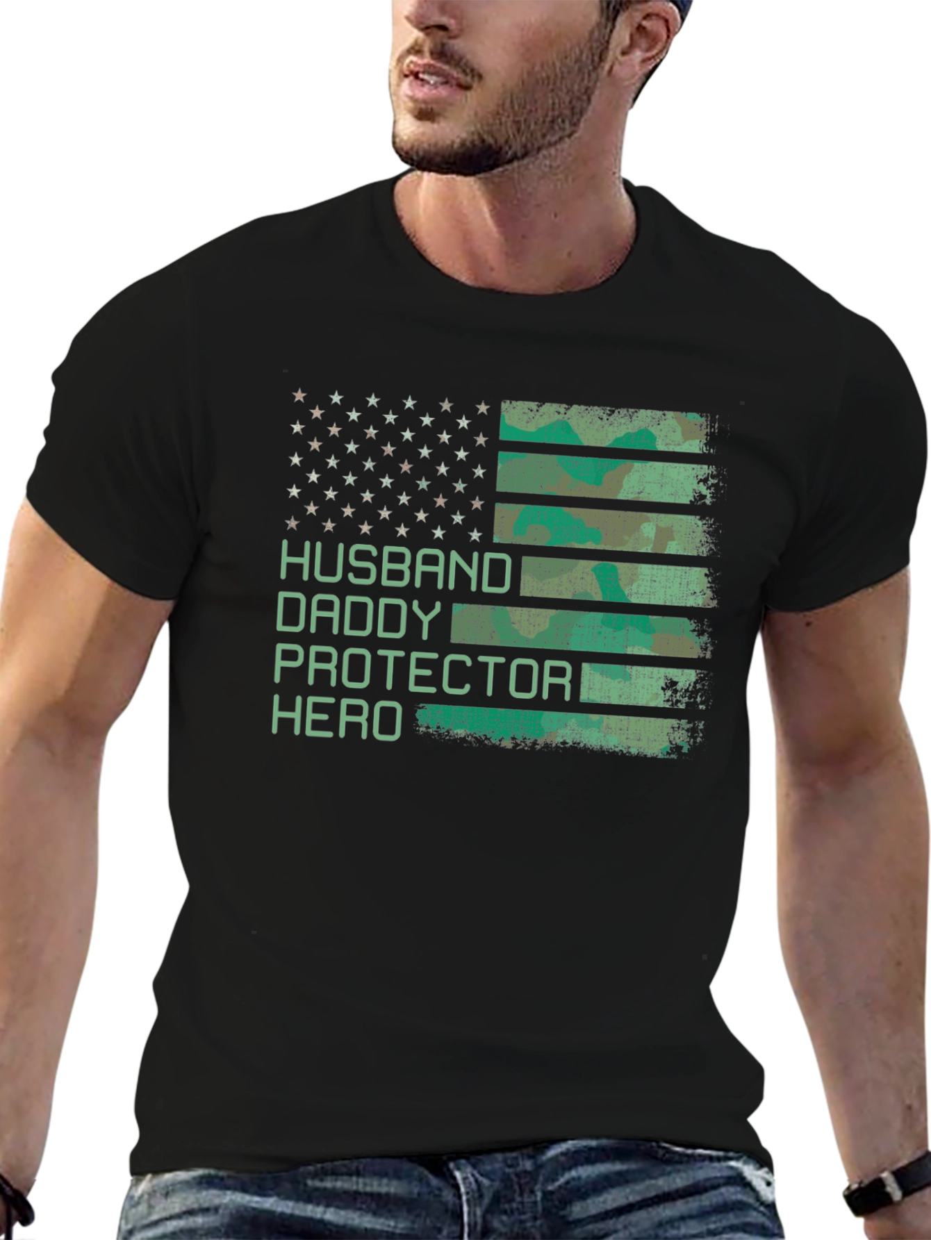 Husband Daddy Protector Hero Patriotic T-Shirt