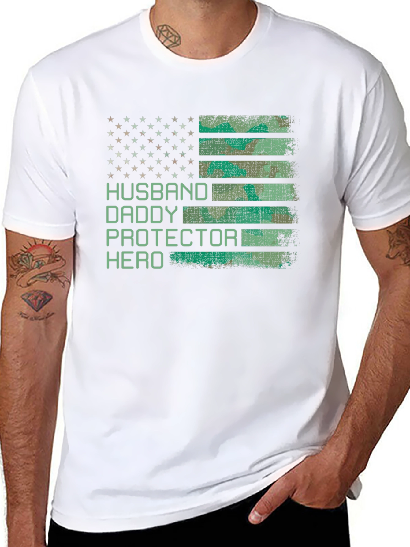 Husband Daddy Protector Hero Patriotic T-Shirt