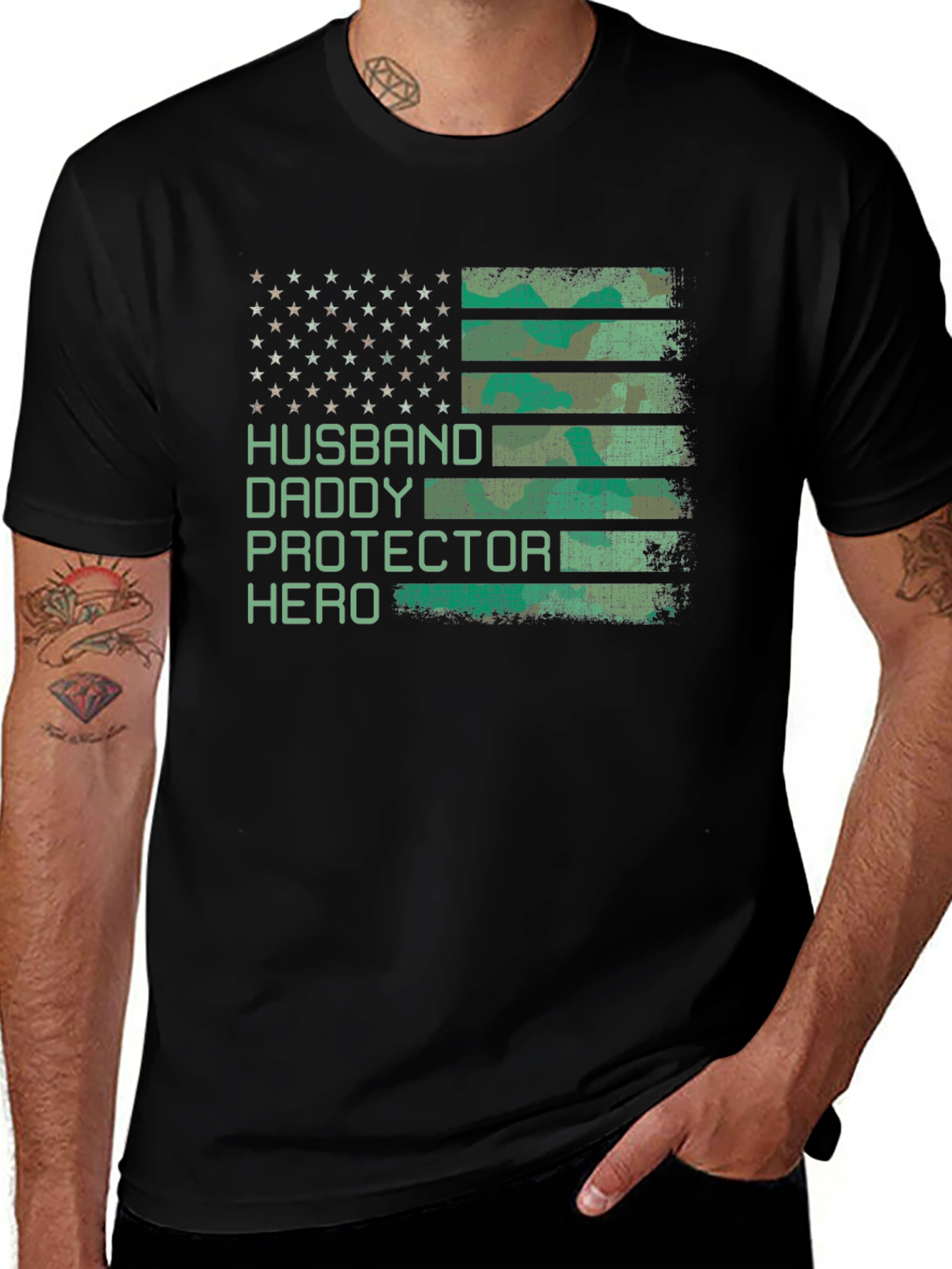 Husband Daddy Protector Hero Patriotic T-Shirt
