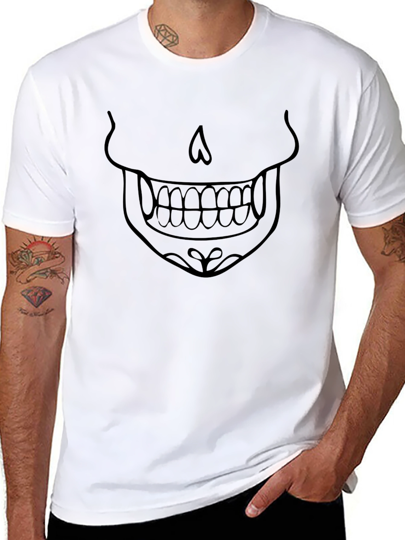 Skull Face Graphic Tee - Black Cotton T-Shirt